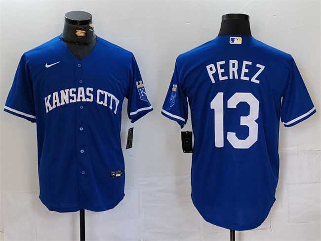 Men%27s Kansas City Royals #13 Salvador Perez Royal Cool Base Stitched Jersey